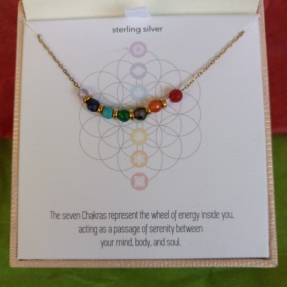 RACHEL ZOE NECKLACE CHAKRA BEADS STERLING SILVER HEALING ENERGY STONES - Picture 1 of 6